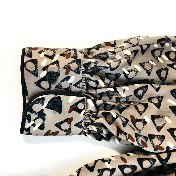 Vintage Joan Collins Silk Top Blouse Sz 4 Retro Triangle Print Snap Neckline - Picture 9 of 11